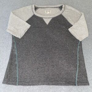 Converse One Star Women's Large Gray Raglan Sleeve Baseball Tee Turquoise Stitch